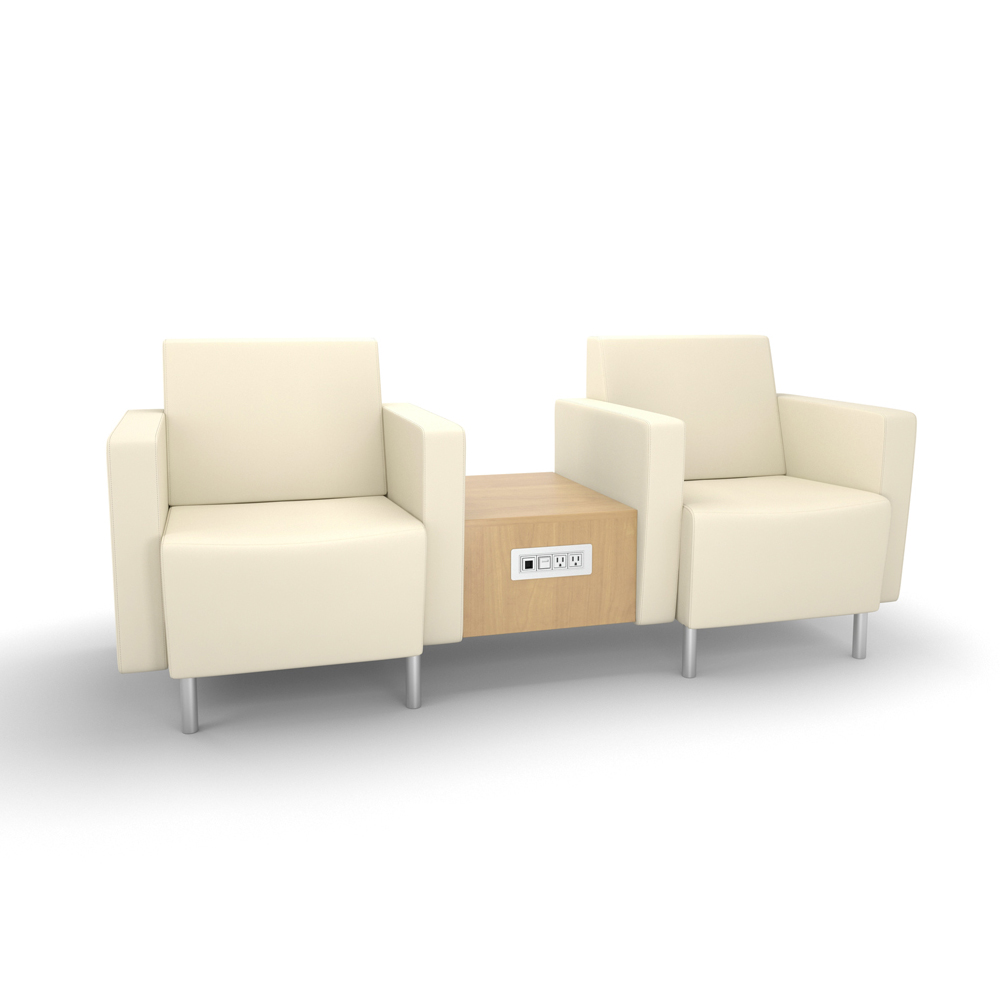 Durable Library Lounge chairs with powered occasional table