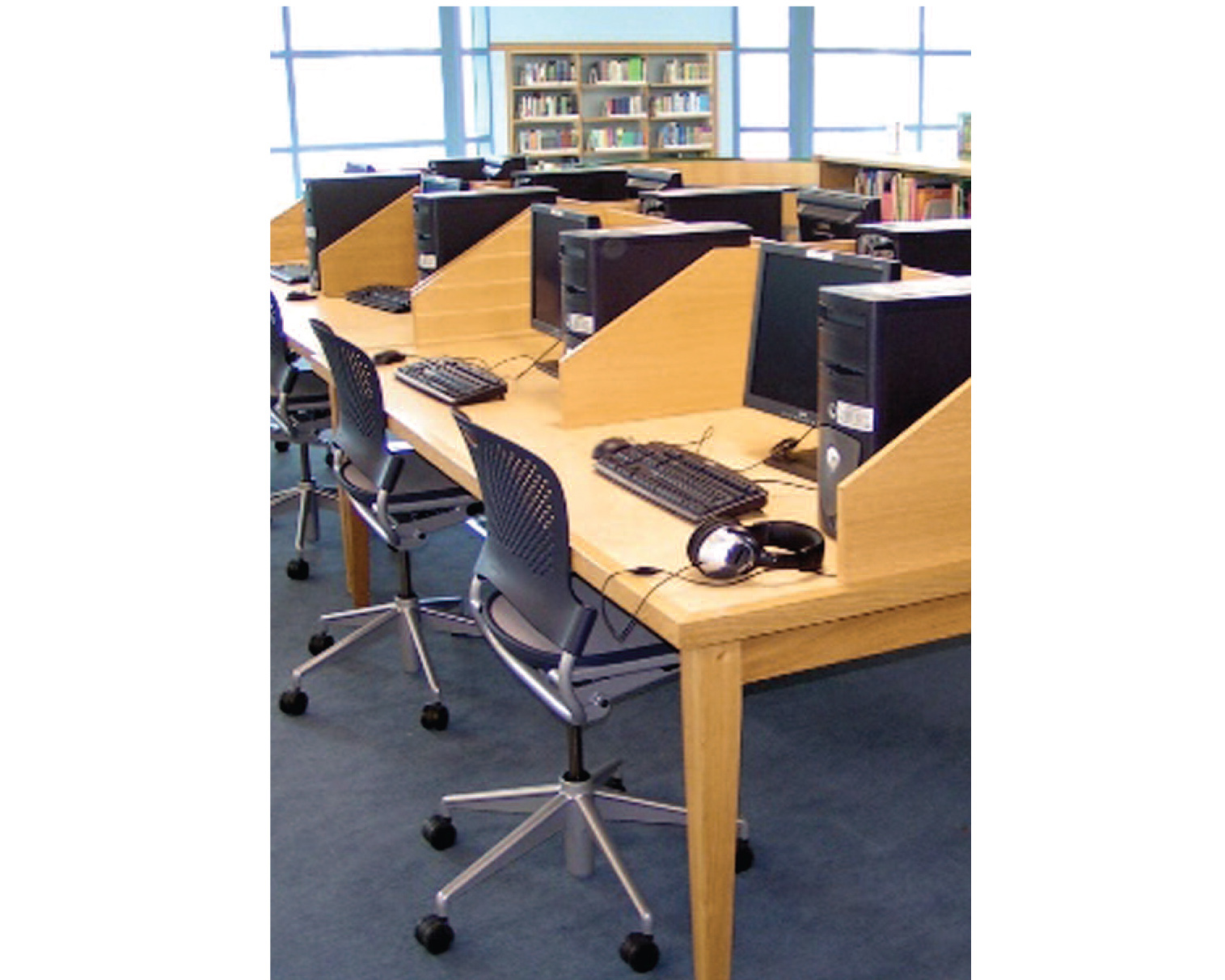 Wood computer table in public library