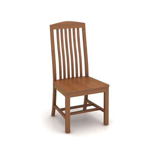 Pull up wood library chair with vertical splat backrest