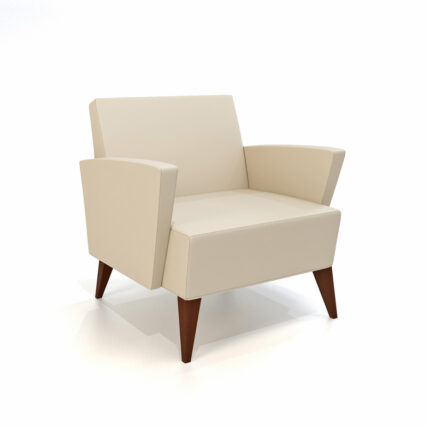 Small modern upholstered lounge chair for lobbies, reception, offices, airports and libraries