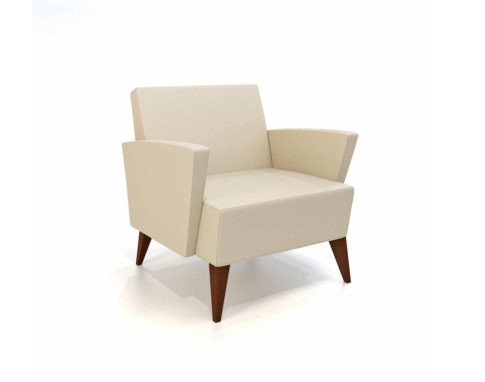 Small modern upholstered lounge chair for lobbies, reception, offices, airports and libraries