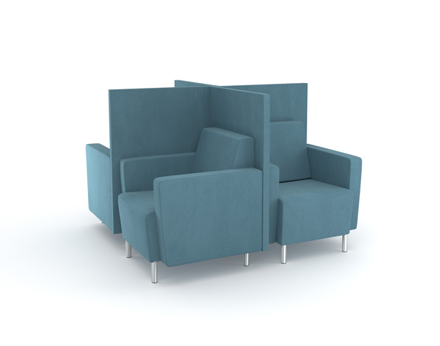 Walled lounge chairs in pinwheel configuration