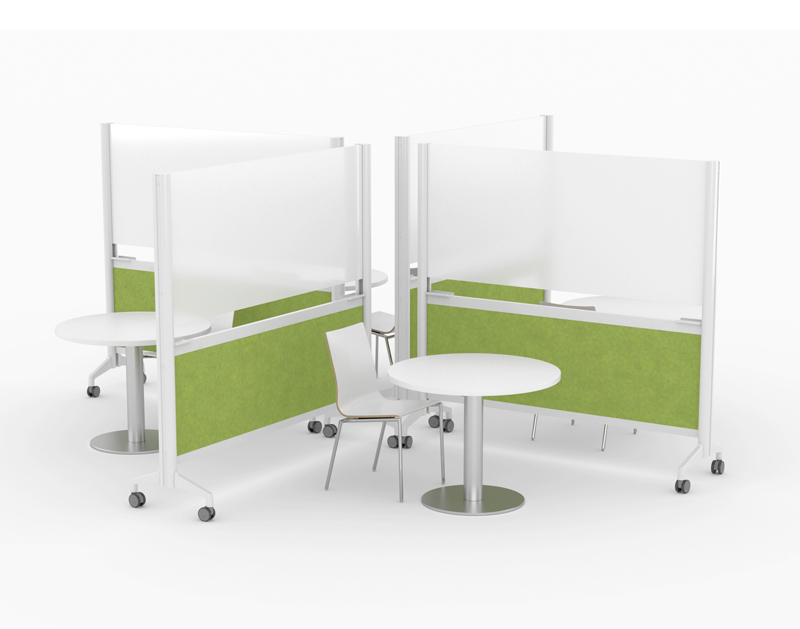 whiteboard partitions dividing desks