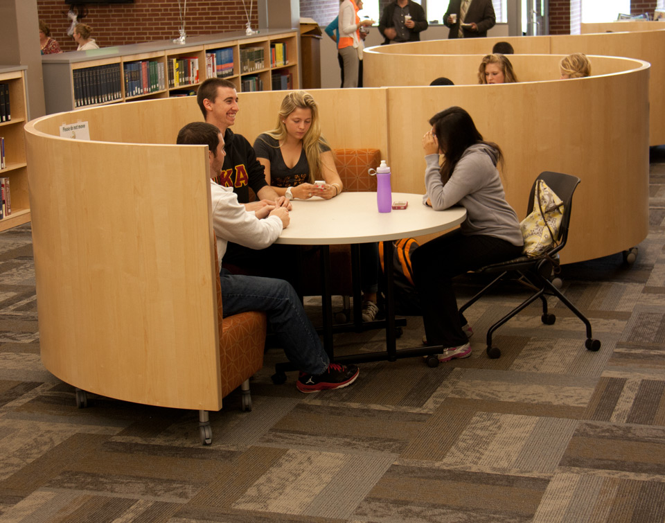 Collaborative furniture with smiling student