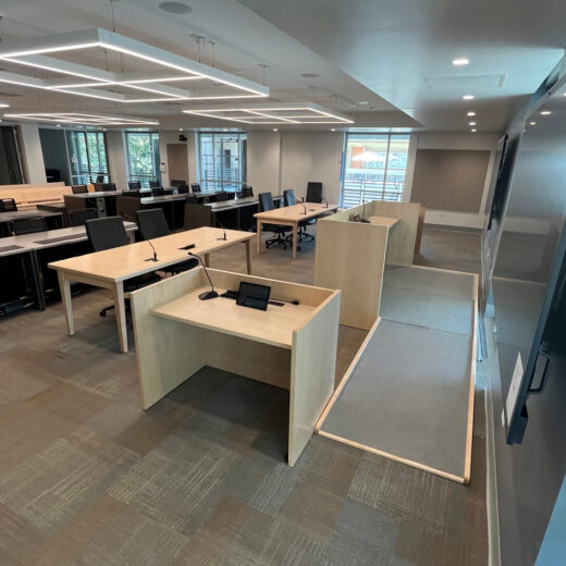 courtroom furniture in college classroom